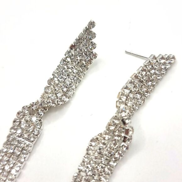 New VENUS Rhinestone cocktail formal silver plated dangle earrings - Picture 5 of 9
